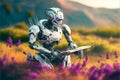 Artificial Inteligence, humaniod robot creating images, futuristic concept. Royalty Free Stock Photo