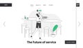 Artificial Intellect Robotics Technology Website Landing Page. Robot Waiter Serving Tables in Restaurant