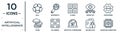 artificial.intellegence linear icon set. includes thin line ball, ai grid, processing, ar camera, secure data, quantum computing, Royalty Free Stock Photo