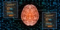 Artificial Intelligence in action. red glowing cybernetic brain is operating processing information. Royalty Free Stock Photo