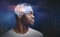 Artificial Intelligence. African American Man Profile With Digital Brain Hologram, Creative Collage