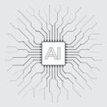 Artificial intelligence, AI. Abstract processor, computer digital chip, printed circuit board. Technology background, template