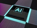 Artificial Intelligence, AI Analysis with Modern Processor Chip Neon, Neural Network