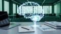 Artificial Intelligence AI Brain Digital Neural Network Machine Learning Concept on Office Desk Background Royalty Free Stock Photo
