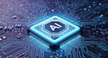 Artificial Intelligence AI Chip Processor Futuristic Technology Circuit Board Digital Innovation AI generated. Royalty Free Stock Photo