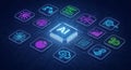 Artificial intelligence ai concept with glowing digital icons and network nodes Royalty Free Stock Photo