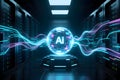 Artificial Intelligence (AI) Core Sphere in a Futuristic Server Data Center Royalty Free Stock Photo