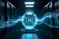 Artificial Intelligence (AI) Core Sphere in a Futuristic Server Data Center Royalty Free Stock Photo
