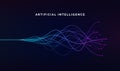 Artificial intelligence ai and deep learning concept of neural networks. Wave equalizer. Blue and purple lines. Vector