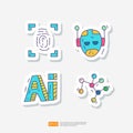 Artificial intelligence AI. finger print recognition, android robot head, algorithm. data filter or analysis for engineering, Royalty Free Stock Photo