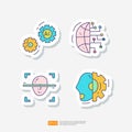 Artificial intelligence AI gear machine COG. algorithm filter analysis, face recognition, android robot head. data engineering, Royalty Free Stock Photo