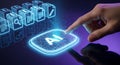 Artificial Intelligence AI Hand Touching Digital Data Button Blue Futuristic Background Royalty Free Stock Photo