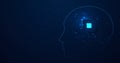 Artificial intelligence. AI. human head with Digital brain processing. Futuristic Cyber Technology. Circuit board background