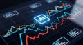 An Artificial Intelligence (AI) powered data analytics dashboard showing fluctuating line graphs Royalty Free Stock Photo