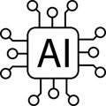 Artificial intelligence AI processor chip vector icon sign, UI. Processor circuit ai line icon technology symbol. Royalty Free Stock Photo