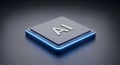 Modern 3D render of a futuristic computing processor chip with glowing blue light. Royalty Free Stock Photo