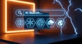 Artificial intelligence AI search interface with brain cloud data globe icons Royalty Free Stock Photo