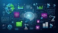 Artificial Intelligence (AI) Technology Concept with Digital Brain and Network Icons Royalty Free Stock Photo