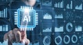 Artificial intelligence ai technology concept with hand touching virtual screen interface data analysis Royalty Free Stock Photo