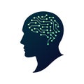 Artificial Intelligence AI vector logo. Artificial human brain. Human head silhouette. Neural network concept. Brain-shaped