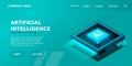 Artificial intelligence, AI web banner, isometric cloud computing concept, data mining, isometric, neural network Royalty Free Stock Photo