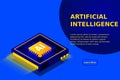 Artificial intelligence, AI web banner, isometric cloud computing concept, data mining, isometric, neural network, machine program Royalty Free Stock Photo