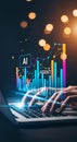 Artificial intelligence analyzing data on a computer screen with dynamic business charts and bokeh Royalty Free Stock Photo