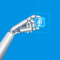 artificial intelligence, an andriod robot hand holds an artificial intelligence chip