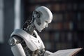 Artificial intelligence android robot reading a book. Generative AI Royalty Free Stock Photo