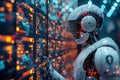Artificial intelligence android robot using AI technology for analyzing the big digital data Royalty Free Stock Photo