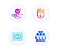 Artificial intelligence, Approved and Scroll down icons set. Employees group sign. Vector