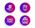Artificial intelligence, Approved and Scroll down icons set. Employees group sign. Vector