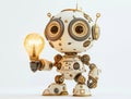 An artificial intelligence assistant without a leg that has an idea light bulb Royalty Free Stock Photo