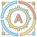 Artificial intelligence automation and data processing system icon with central A letter Royalty Free Stock Photo