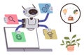 Artificial Intelligence Automation Robot Sorting Digital Data and Analytics with Magnifying Glass Icon Royalty Free Stock Photo