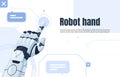 Artificial intelligence banner. Anatomical bionic robotic hands. Autonomous new robots work automation concept. Vector