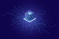 Artificial Intelligence banner, big data, cloud computing, machine learning, information mining concept isometric icon Royalty Free Stock Photo