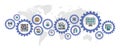 Artificial Intelligence banner with colored web icons . Robotics, Chatbot, Database, Big Data concept banner background.