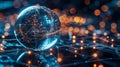 Artificial intelligence banner tech round ball with ai text in internet cyberspace setting