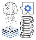 Artificial Intelligence, Big Data, Blockchain, and Technology Concepts in Flat Design Royalty Free Stock Photo