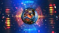 Artificial intelligence and big data processing. Core of central processing unit in a cyberspace computer circuit Royalty Free Stock Photo