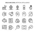 Artificial intelligence, bold line icons Royalty Free Stock Photo