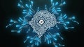 Artificial intelligence brain animation data mining, deep learning. Electronic brain powered by processor. Futuristic
