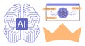 Artificial Intelligence Brain, Coding Interface, and Crown Highlighting Innovation and Creativity Royalty Free Stock Photo