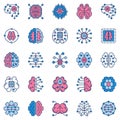 Artificial Intelligence Brain colored icons. Vector AI Cyberbrain signs