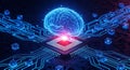 Artificial Intelligence Brain on Computer Chip Neural Network Deep Learning Concept Illustration Royalty Free Stock Photo