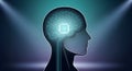 Artificial Intelligence Brain Concept: Digital circuit board inside a human head silhouette for technology and research projects. Royalty Free Stock Photo