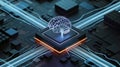Artificial intelligence brain concept visualized on a modern computer processor chip Royalty Free Stock Photo