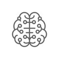 Artificial intelligence brain, connected to circuit board, digital thinking line icon. Royalty Free Stock Photo