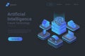 Artificial intelligence Brain controls devices Isometric Flat vector concept